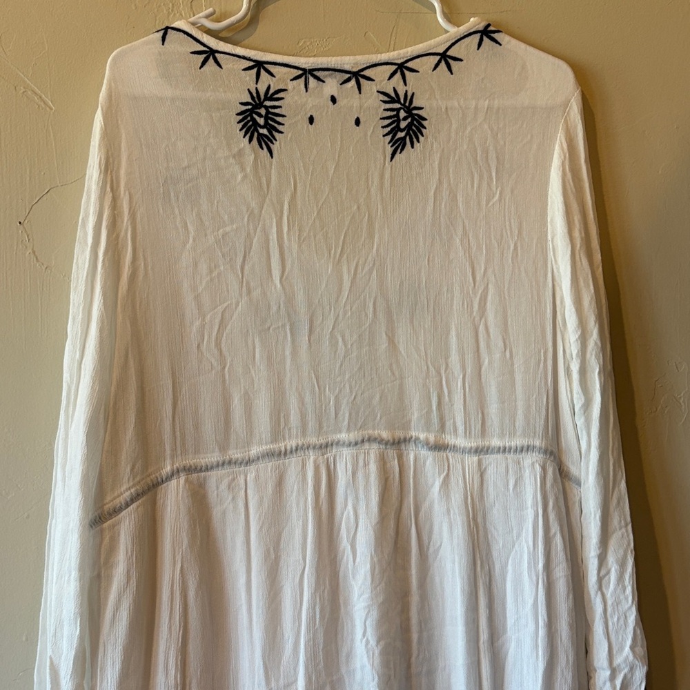 White Embroidered V-Neck Maxi Dress with Navy Detailing - Picture 5 of 5